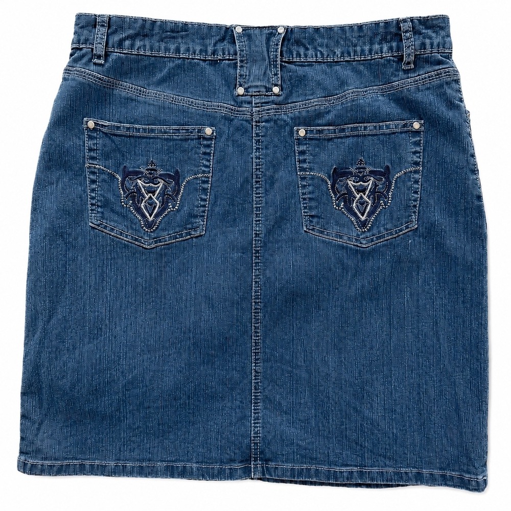 Blu Stop Junior Denim Mini Skirt Blue Medium Wash Embroider Pockets Y2K Size 11